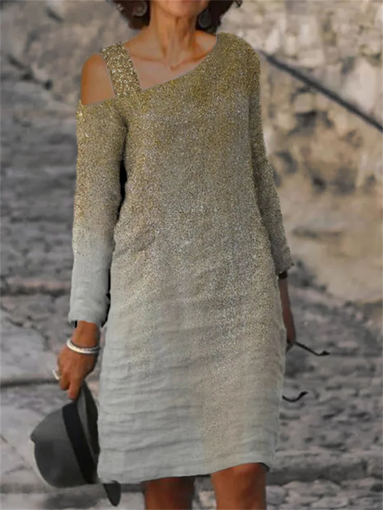 Gliiter Art Gradient Off Shoulder Midi Dress