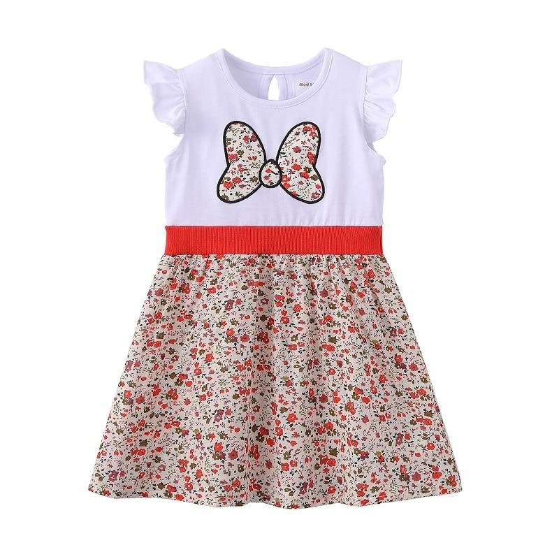 Mudkingdom Floral Girls Dress Ruffle Sleeve Cute Cartoon Pattern for Little Girl Dresses Butterfly Bow Toddler Summer Chothes