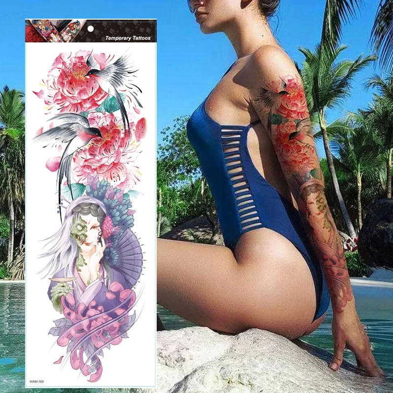 Large Arm Sleeve Tattoo Tiger Skull Owl Waterproof Temporary Tatto Sticker Fox Lion Body Art Full Fake Tatoo Women Men