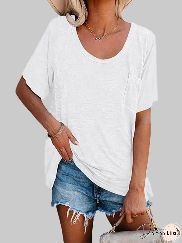 Solid Color Ribbed Knit T-Shirt