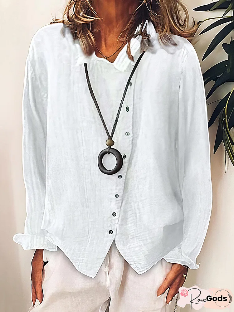 Versatile Solid Button-Up Long Sleeve Blouse