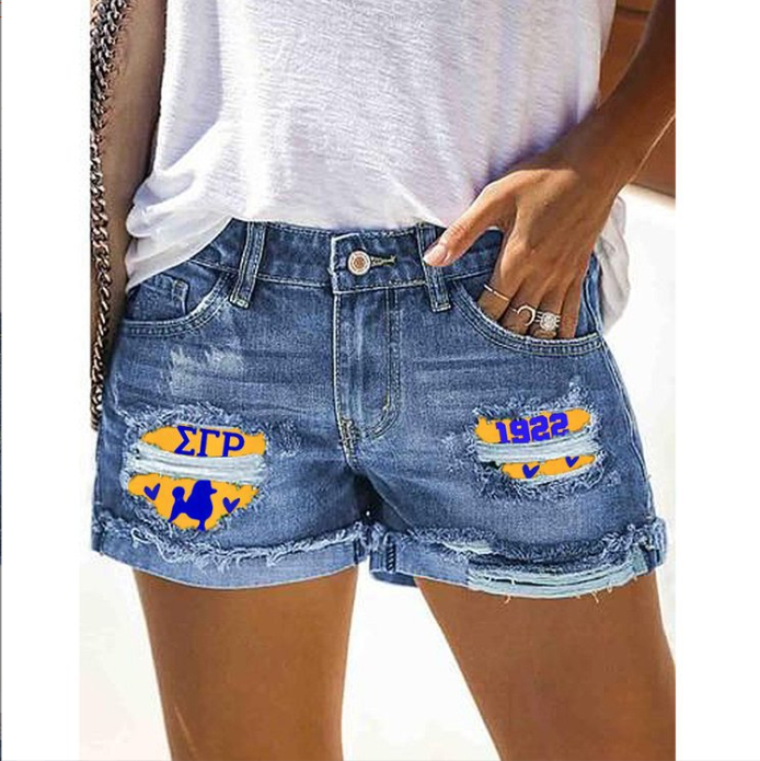 1922 Print Denim Shorts