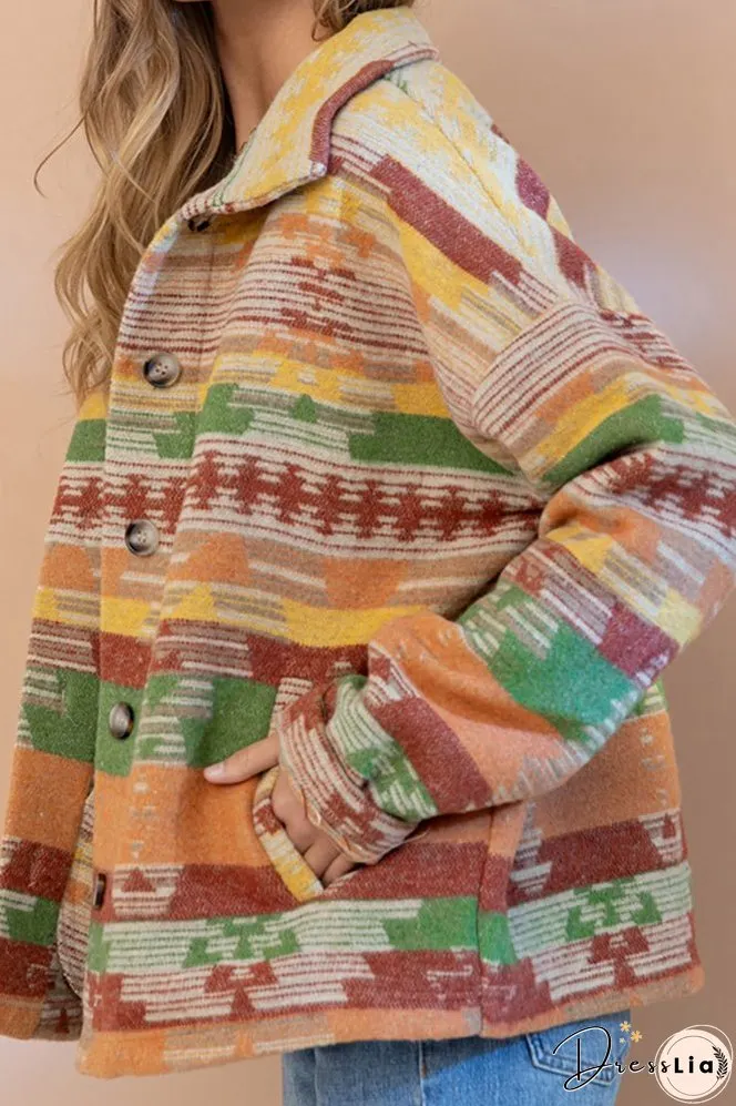 Lapel Button Up Aztec Jacket Winter Outfits Coat