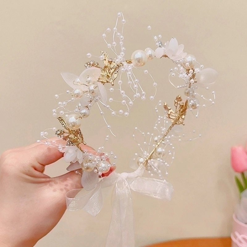 Super Fairy Beauty Children’s Headwear Beautiful Wreath Head Flower Children’s Hair Accessories Mori Girls’ Performance Host Holiday Wristlet Hair Hoop
