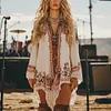 Music Festival Rock Party Carnival Vintage Wasteland Style Ethnic Floral Cotton And Linen Dress by Inlyline