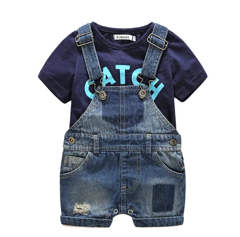 Bebes Newborn clothes cotton letter printed t-shirt with demin overalls baby boys clothes summer children clothing