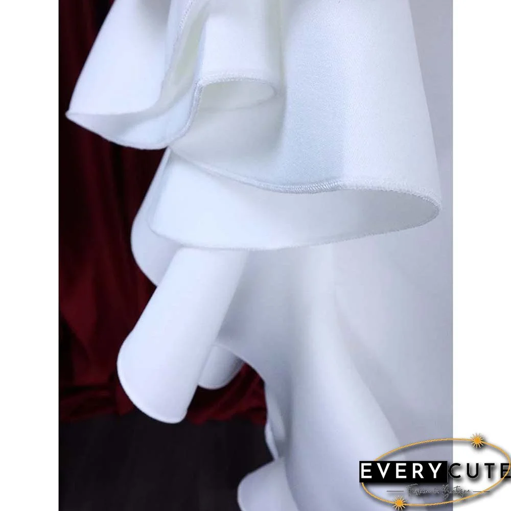White Solid One Shoulder Bodycon Dress with Ruffles