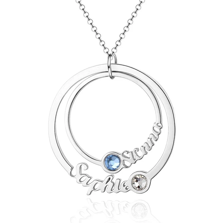 Circle Name Necklace with 2 Birthstones Custom 2 Names Personalized Mother Daughter Necklace