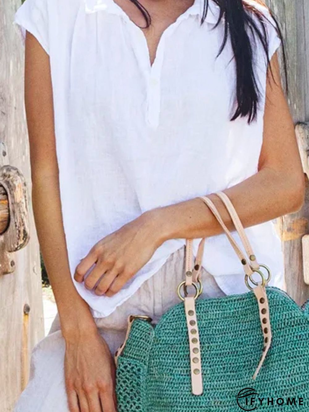 V Neck Cotton Casual Loose Blouses | IFYHOME