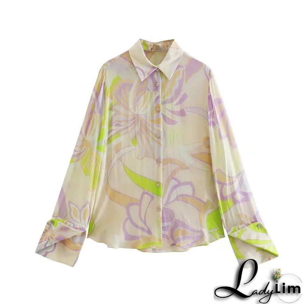 Vintage Single-breasted Printed Shirt and Bottom