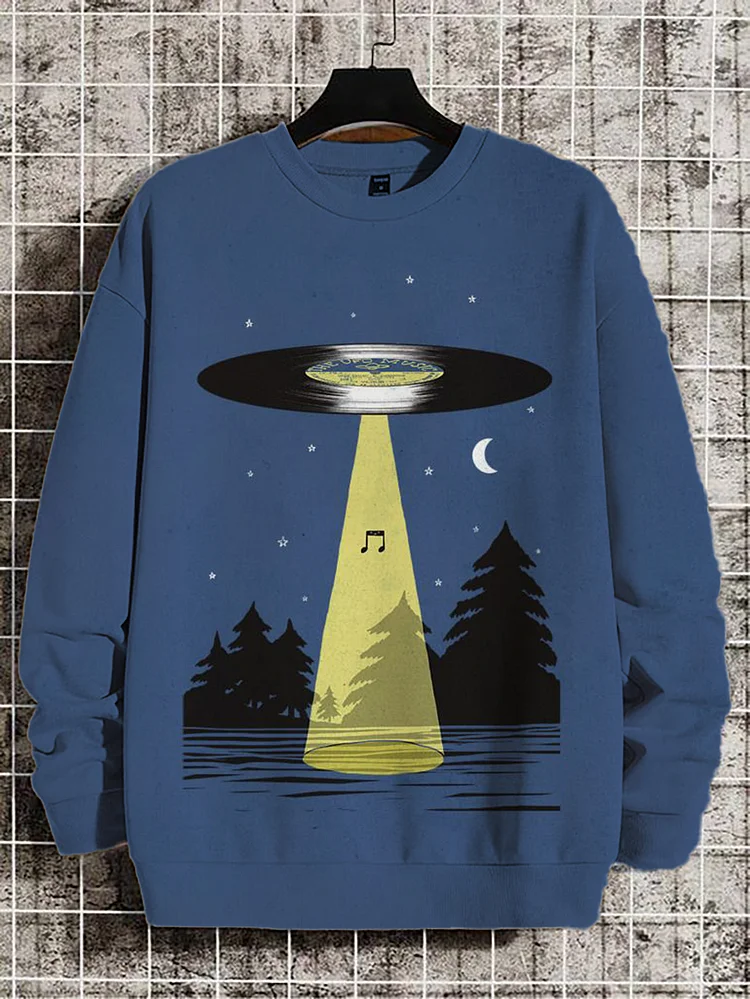 Men's Abstract Record UFO Illustration Print Casual Sweatshirt