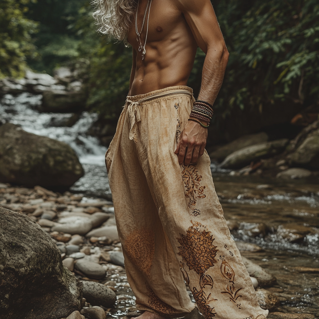 Men's Bohemian Holiday Style Vintage Ethnic Totem Print Simple Casual Pants-inspireuse