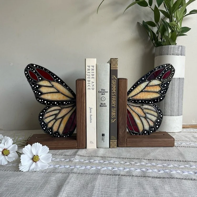 🦋Creative butterfly wings bookends - boxwood craft bedroom study desk book storage rack