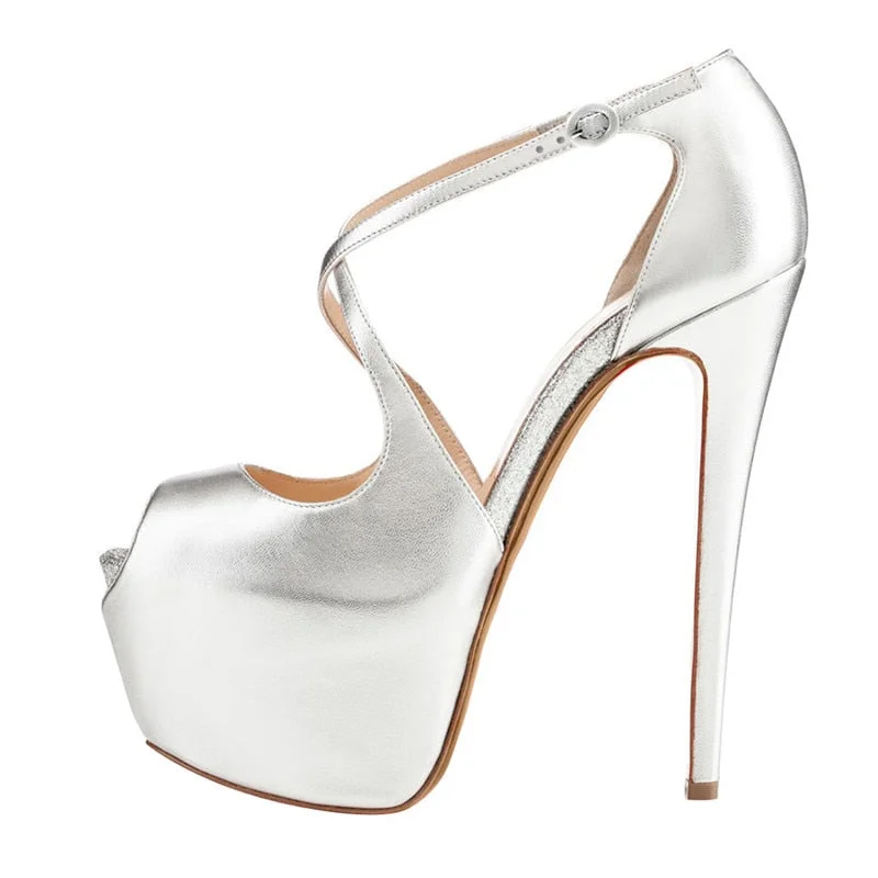 Onlymaker Women's Peep Toe Cross Strap platform Heels 16cm High Heel Sexy open Toe Sandals wedding Stilettos Spike Shoes Plus s
