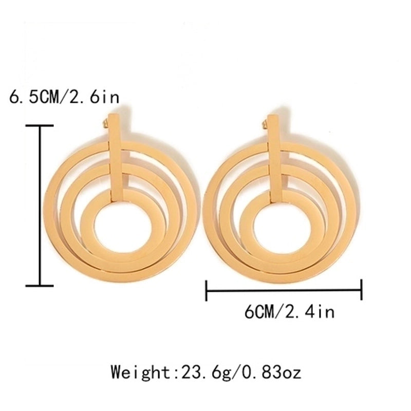 1 Pair Exaggerated Minimalist Round Plating 304 Stainless Steel 14K Gold Plated Drop Earrings