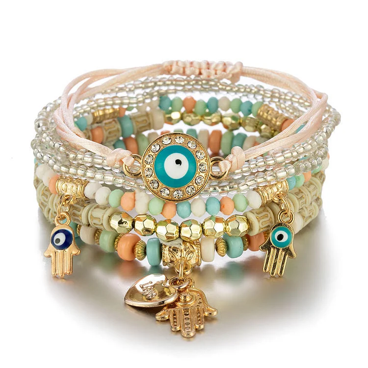 Hand Beaded Fashion Eye Beads Temperament Multilayer Bracelet socialshop