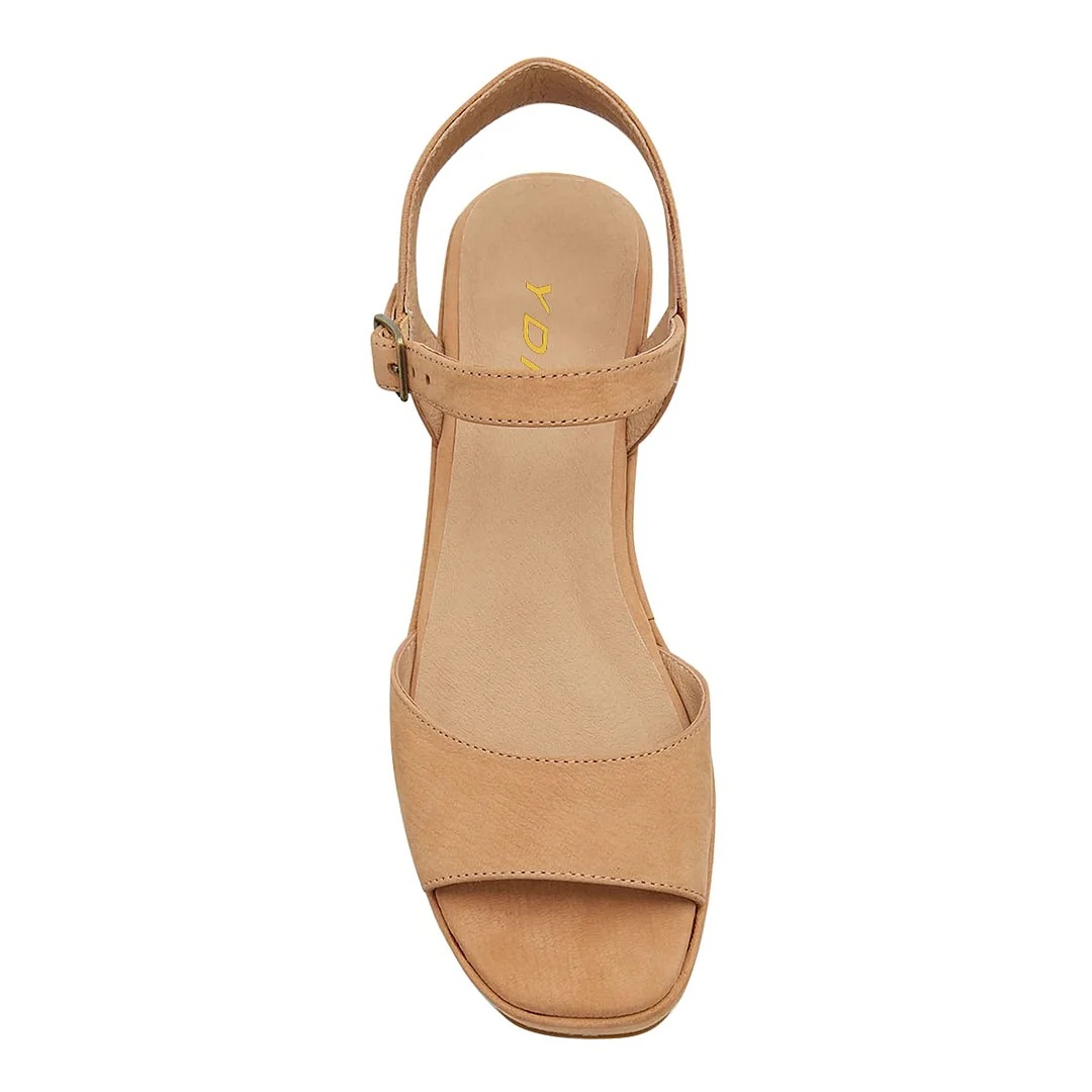 Tan Open Toe Ankle Strap Wedge Heel Platform Sandals for Women