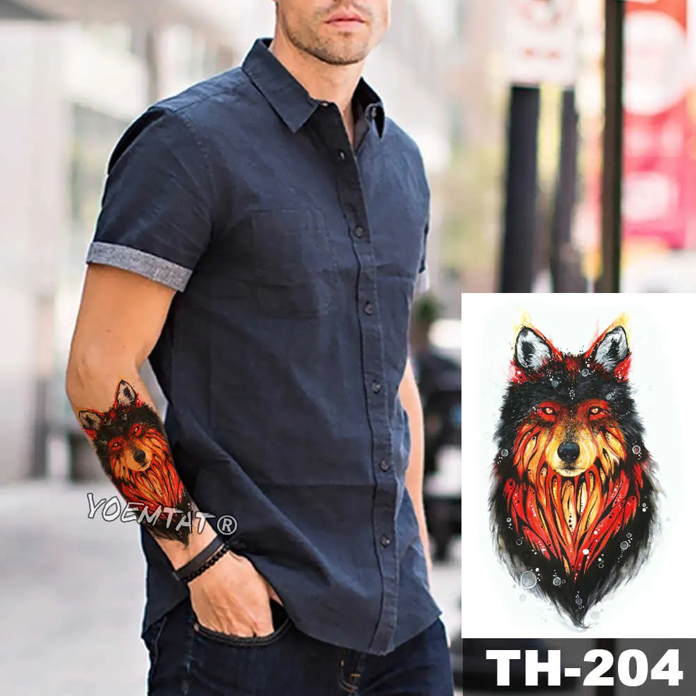 1 Sheet Animal Fake Tattoo Sticker Wolf Tiger Fox Cool Temporary Waterproof Body Art Tatoo Colored Draw For Women Men