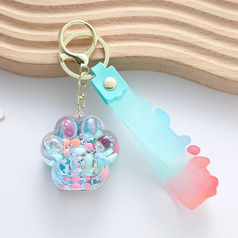 Cartoon Oil Floating Liquid Quicksand Bottle Cat Claw Keychain Pendant Cute Trendy Car Bag Decorative Gift