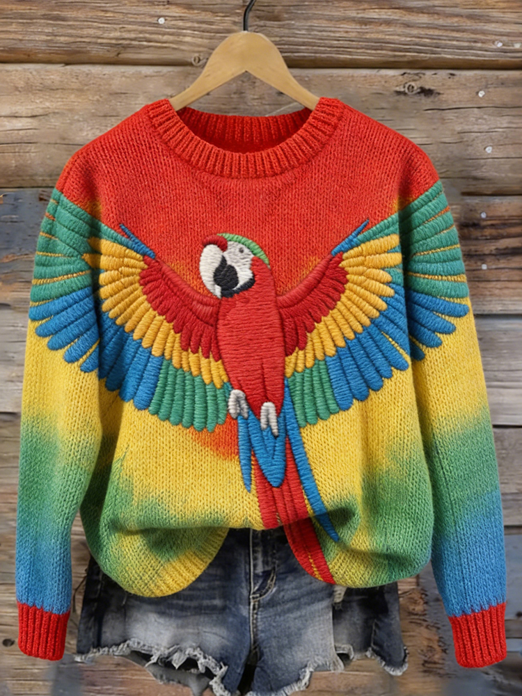 Macaw Parrot Inspired Gradient Cozy Knit Sweater wearshes
