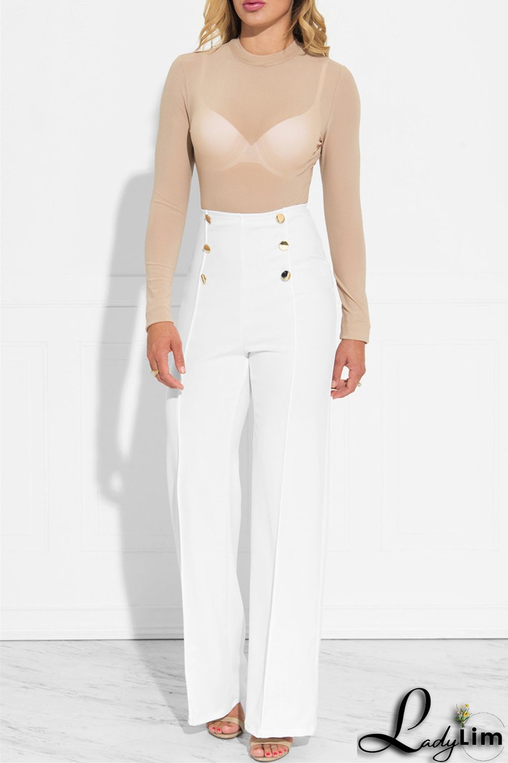 Rose Red Fashion Casual Solid Patchwork Regular High Waist Trousers