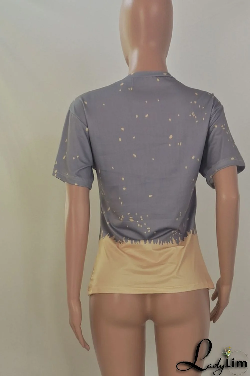 Grey Casual Street Print Split Joint O Neck T-Shirts