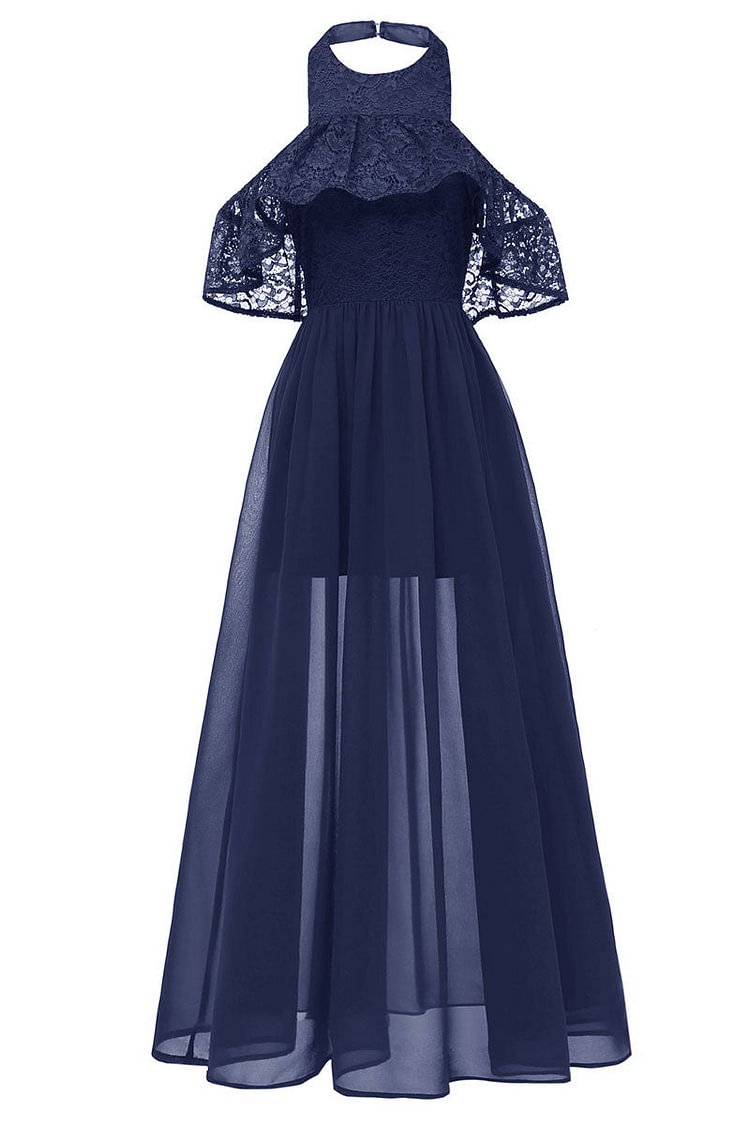 Dark Navy High Low Halter Chiffon Long Prom Dress - Shop Trendy Women's Clothing | LoverChic