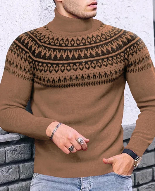 Retro Turtleneck Geo Pattern Knitted Sweater