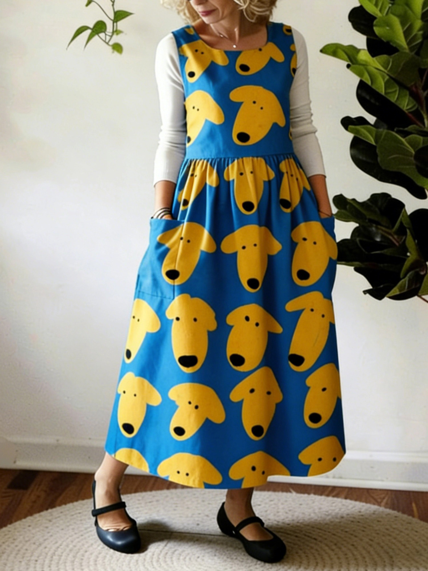 Yellow Doggies Printed Apron