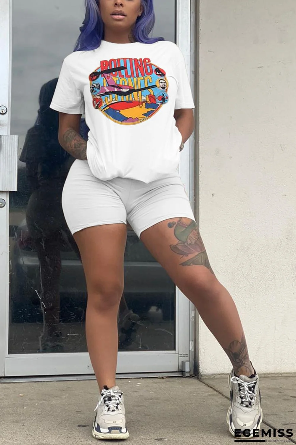 White Fashion Casual Sports Two-piece Set | EGEMISS