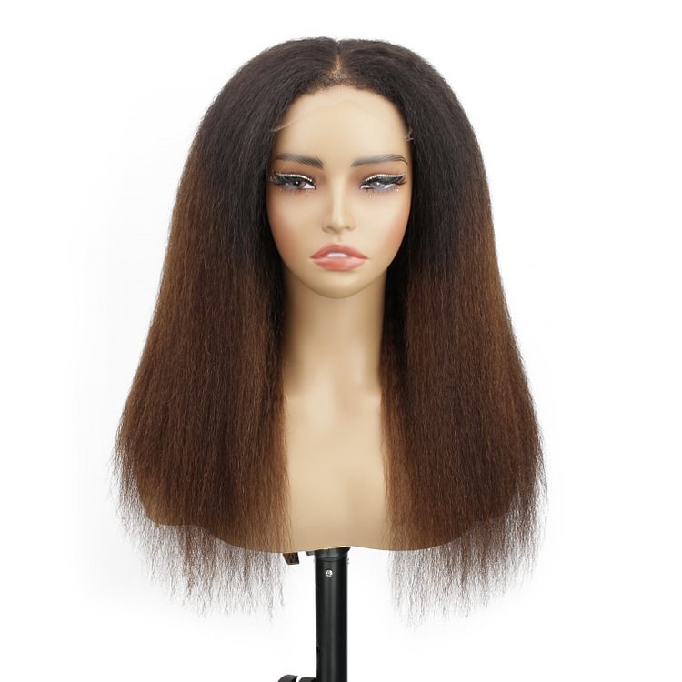4C Edge! Kinky Straight Ombre Brown HD Lace Closure Wig display picture 1