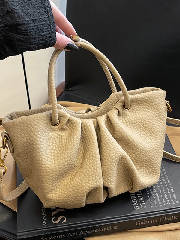 Zipper Solid Color Pleated Handbags Crossbody Bags