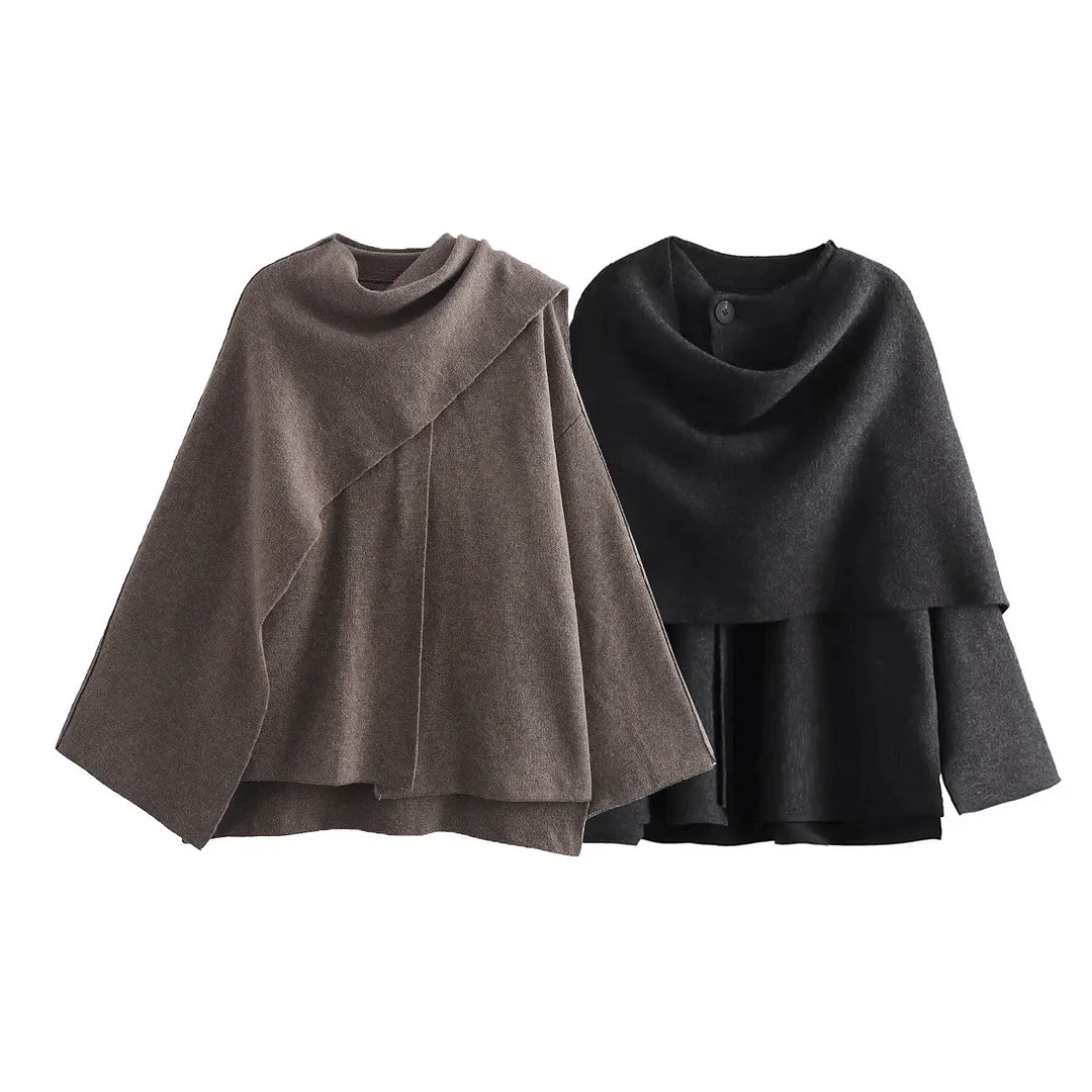 Nigikala Nigikala New Women's Clothing With Asymmetric Scarf Short Knitted Coat