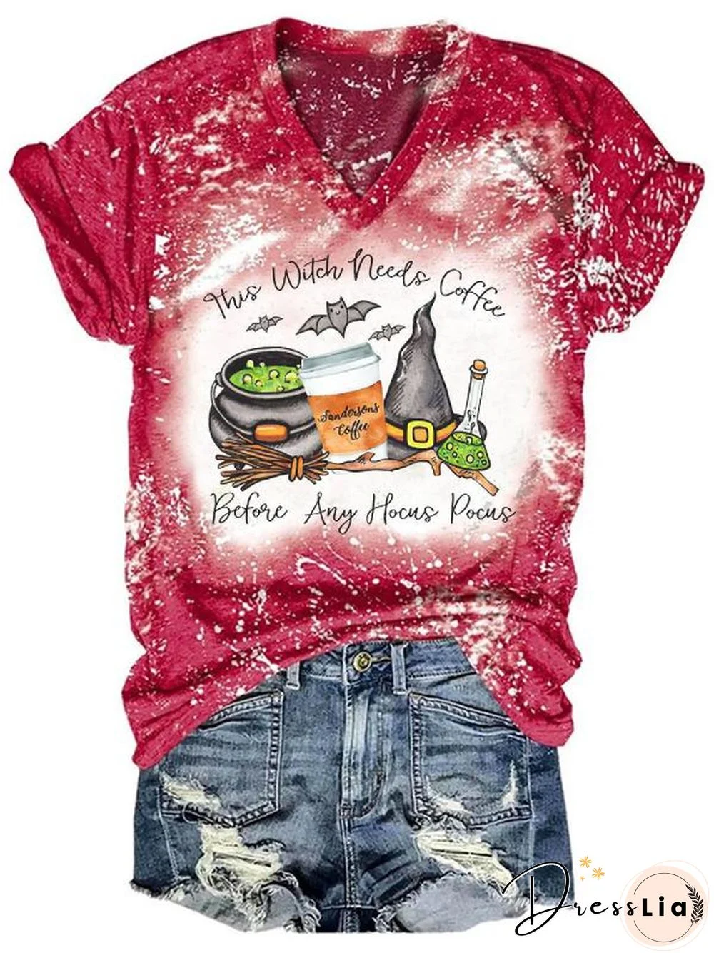 V Neck Halloween Pattern Casual Short Sleeve Tops