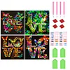 4PCS Diamond Painting -DIY Round Drill Love Butterfly Flower