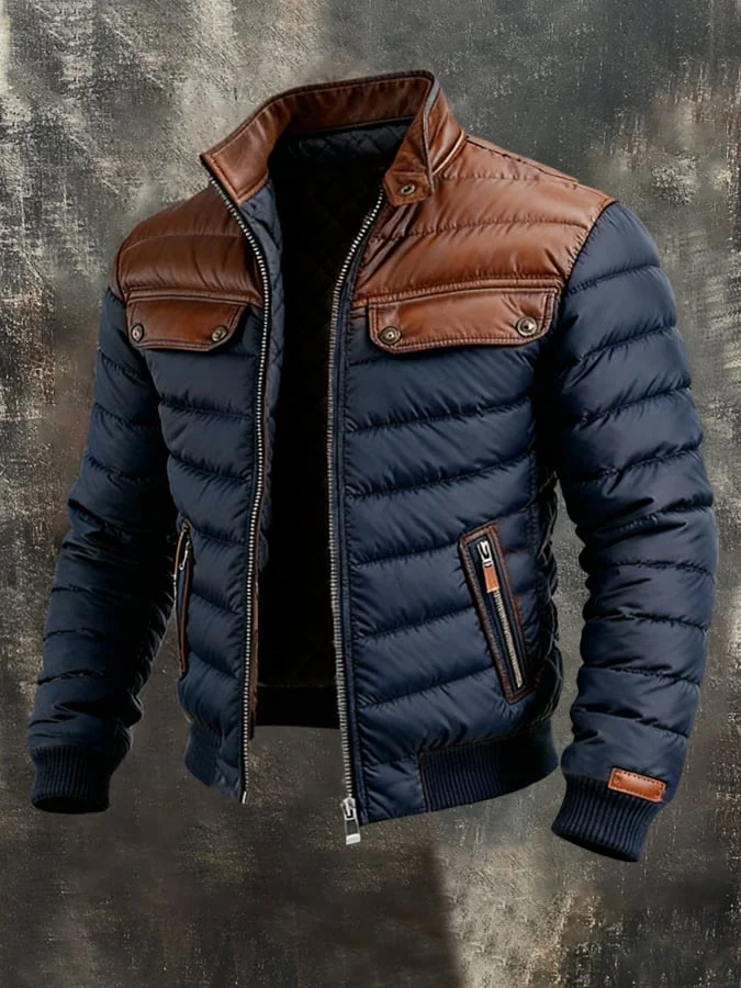 Herren Retro Warm Color Block Outdoor Jacke Mantel 