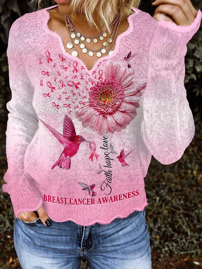 Faith Hope Love Breast Cancer Awareness Print Knit Tops