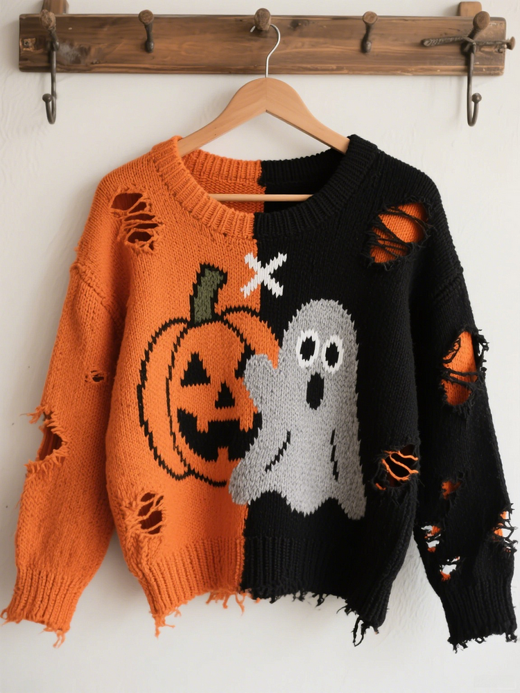 Halloween Contrast Patch Comfort Knitted Sweater