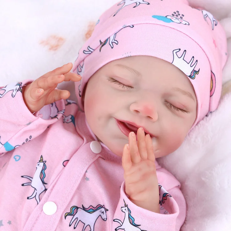 Babeside Olivia 20" Asleep Reborn Baby Doll Infant Baby Pink Pony Smiling Girl with Heartbeat Coos and Breath