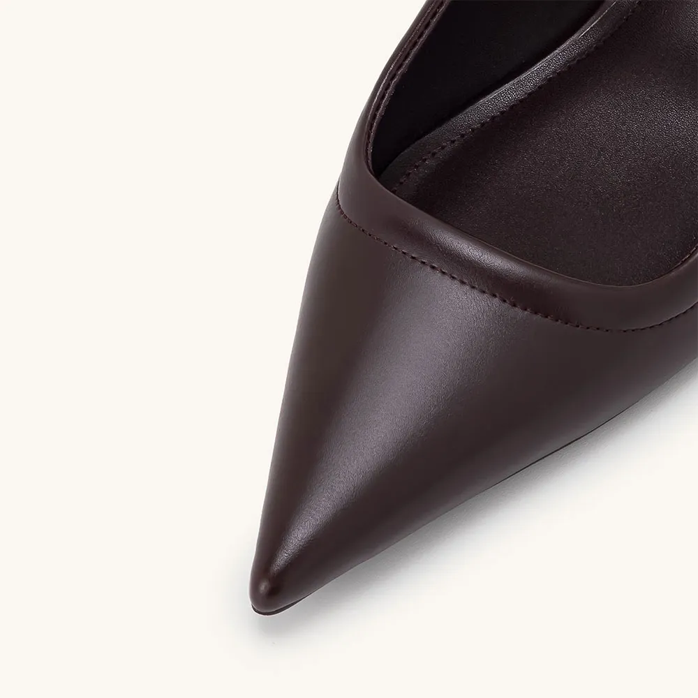 Dark Chocolate Brown Cylinder Heel Mules Shoes with Metal Strap