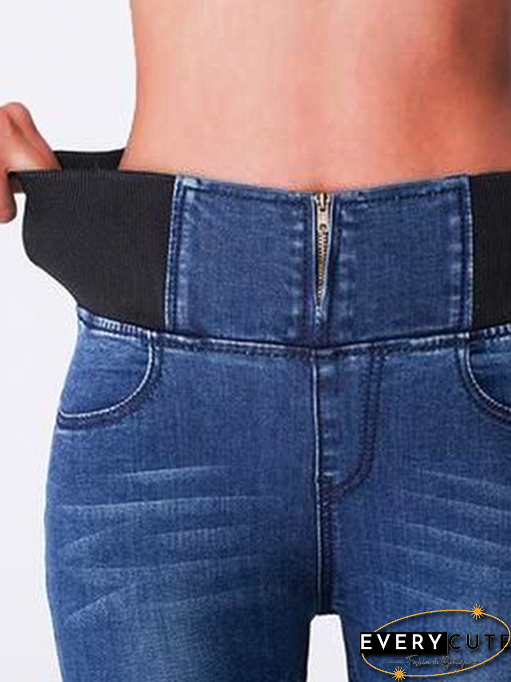 Casual Plain Autumn Daily Tight Standard Denim Long H-Line Jeans for Women