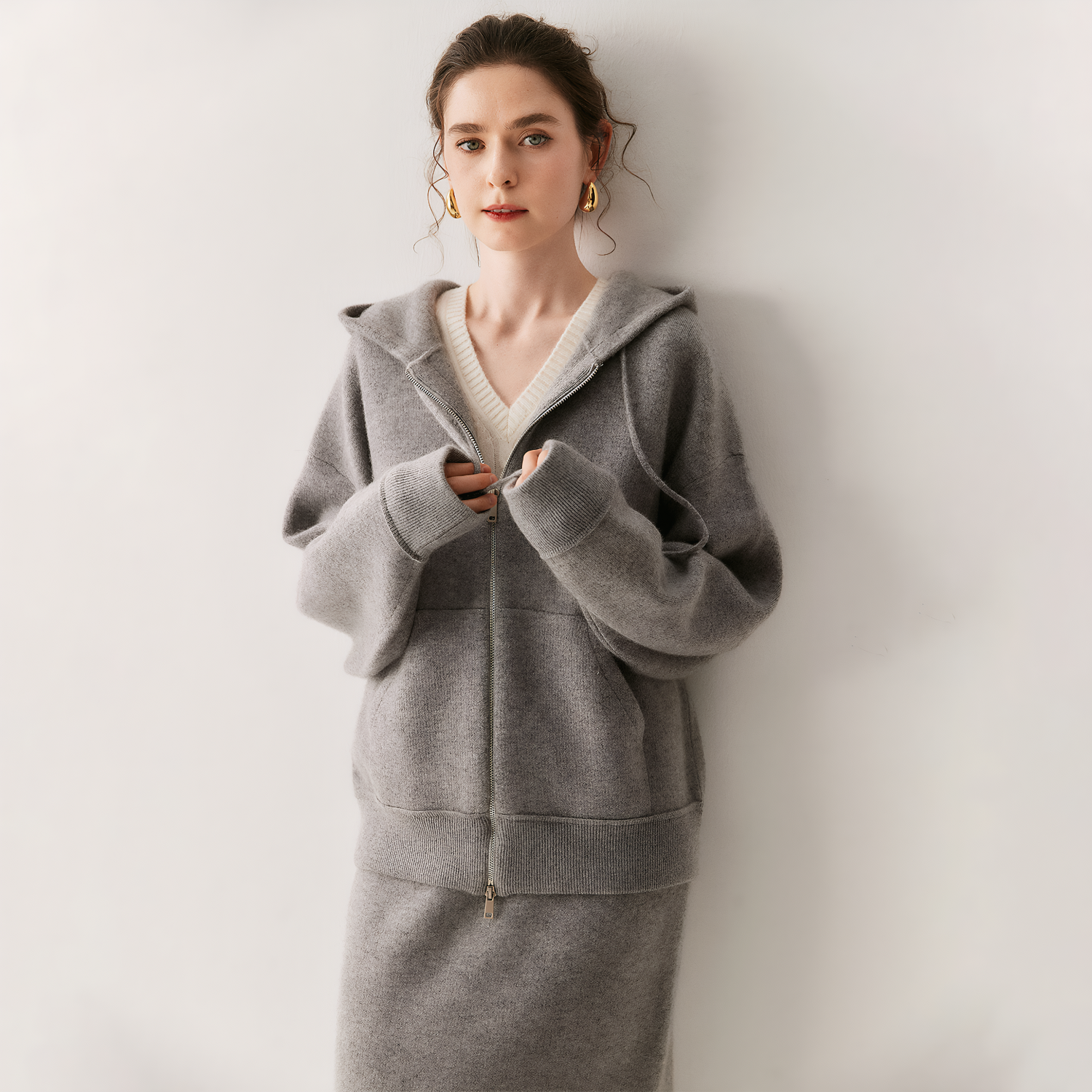 Women's Plush Heavyweight Cashmere Hoodie Cardigan REAL SILK LIFE
