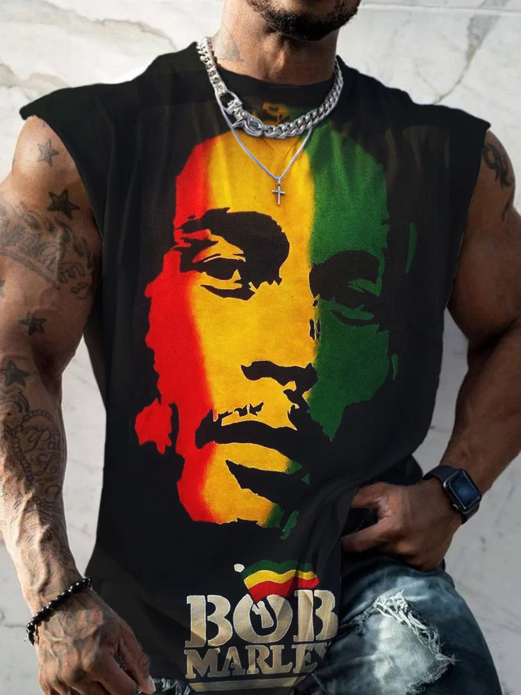 VChics Men's Reggae Bob Marley Print Casual Tank Top