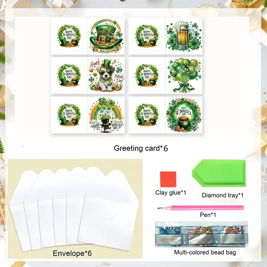 6Pcs Happy St.Patrick Day DIY Diamond Painting Greeting Card Set with Envelopes Diamond Art Handmade Cards for Beginner Adult Holiday Gifts