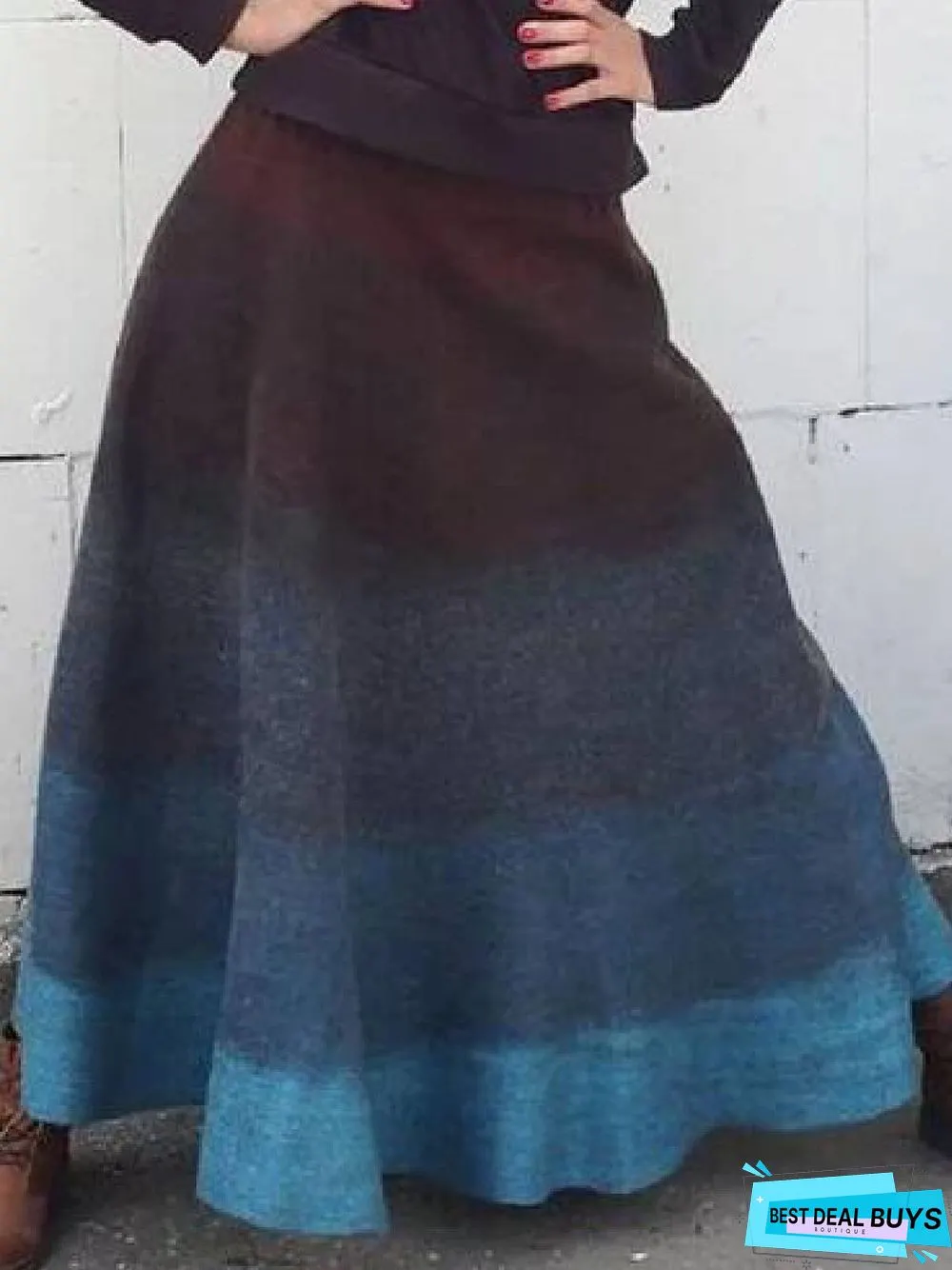 Blue Cotton-Blend Skirt