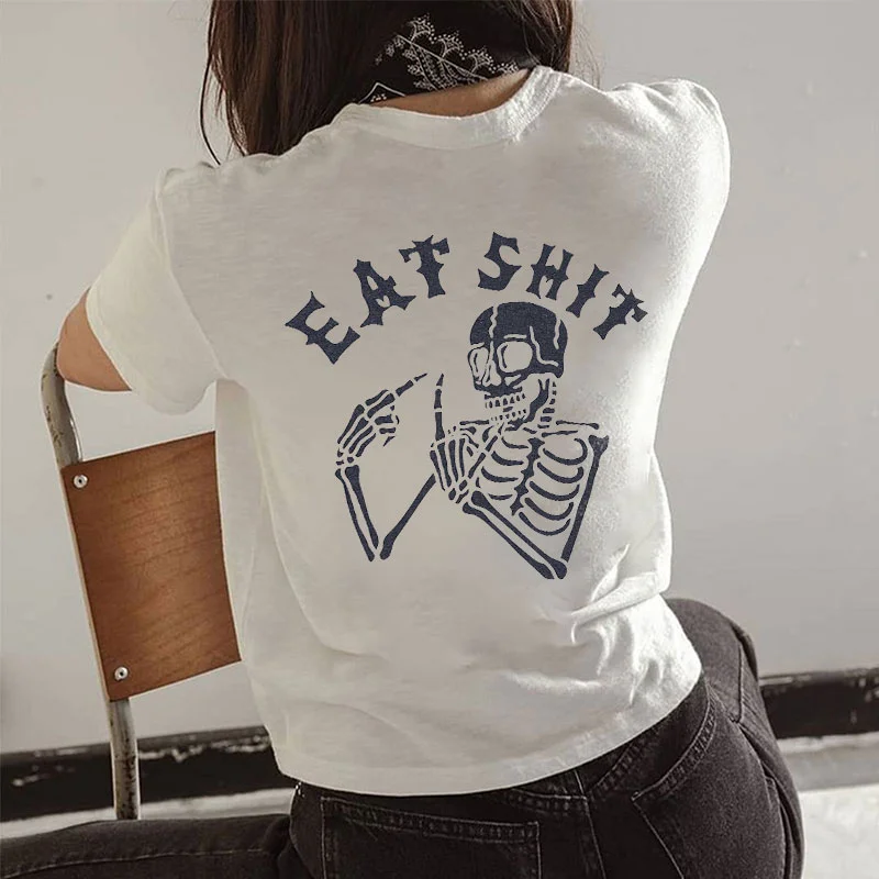 EAT SHIT Skull White Print Regular-fit T-shirt