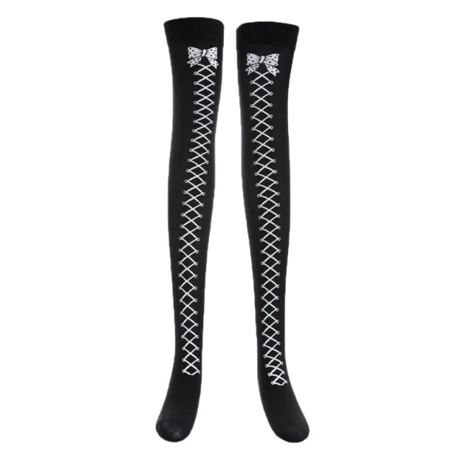 Halloween Skeleton Print Thigh High Over The Knee Socks-elleschic