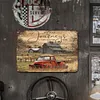Camion rouge et grange vintage - Panneaux en &eacute;tain m&eacute;tallique(20*30cm/30*40cm) - Garage