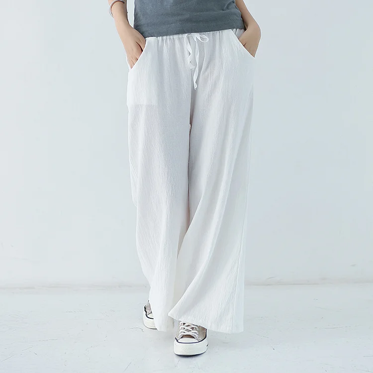 Loose Linen Drawstring Straight Leg Pants