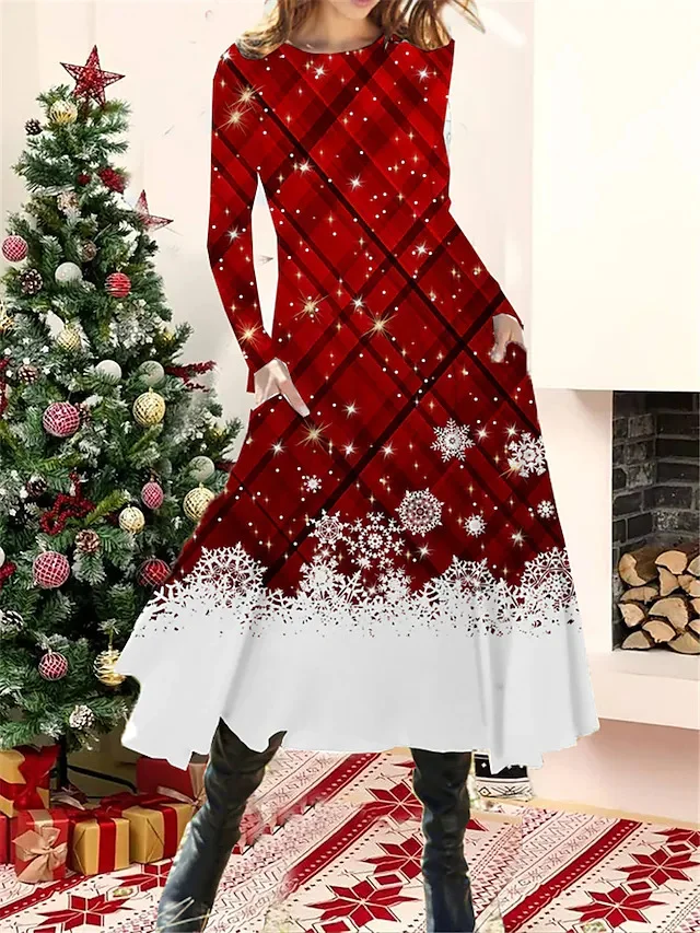 Elegant Christmas Pocket Mid-Length Dress